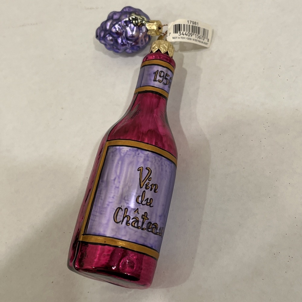 RARE 6" Dept 56 MERCURY GLASS Wine  Bottle‎ Vin Du Chateau Grapes 1956 ORNAMENT